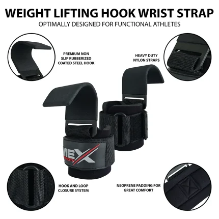 lifting hooks with wrist straps,black