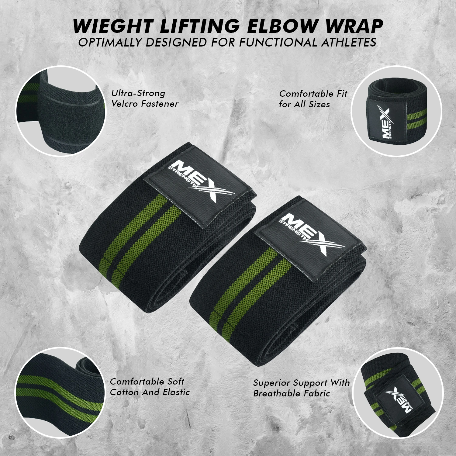 Weightlifting 40” Elbow Wraps - Green