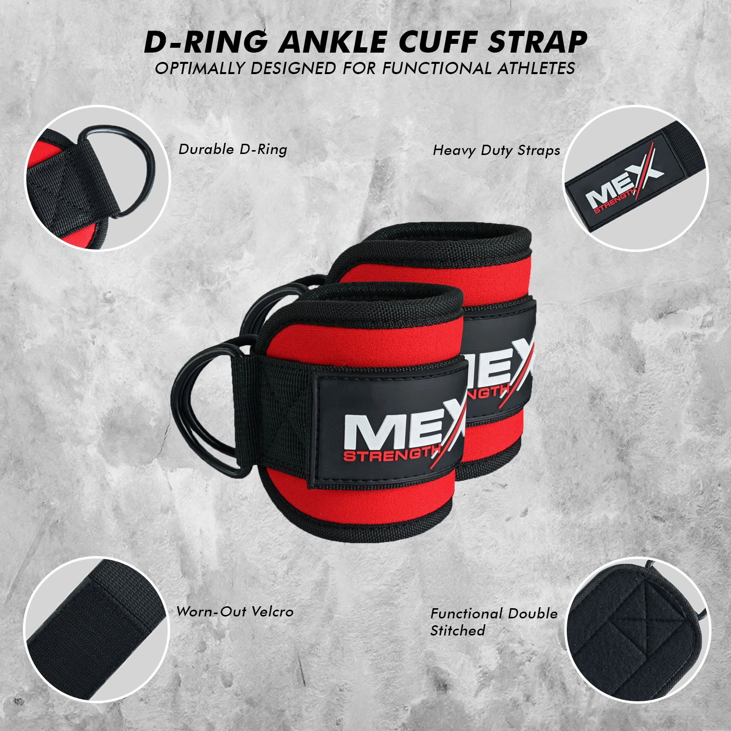 Mexstrength Ankle Straps (Pair) - Red